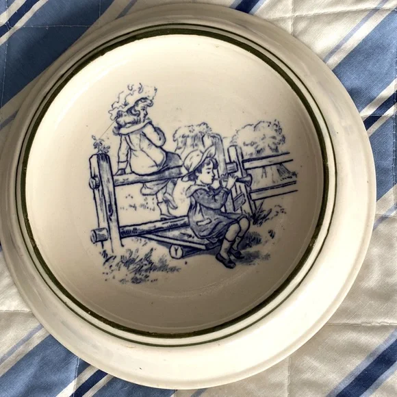 VHTF Antique Royal Doulton Flo Bleue Porridge Bowl With Boy & Girl - Picture 4 of 8
